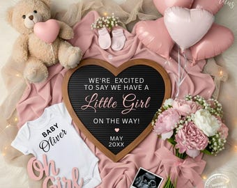 Baby Girl Pregnancy Announcement: It’s a Girl Gender Reveal, Editable Little Sister Social Media Template(Digital Download)