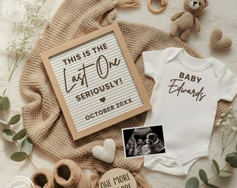 Last One Pregnancy Announcement, The Grand Finale Neutral Baby Reveal: Editable Social Media Template (Digital Download)