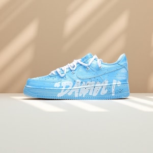 Hand Painted Blue And White  Sneakers | Custom Nike Air Force 1 | DAMN Graffiti  Letter personalized shoes Gift for Him