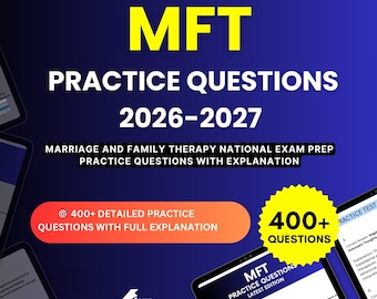 MFT Practice Questions 2026-2027 | Marriage and Family Therapy National Exam | Exam Prep Study Guide PDF | Digital Download