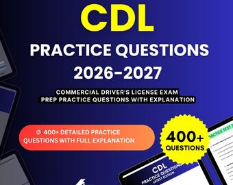CDL Exam Prep 2026-2027 | Commercial Driver's License Exam | CDL Study Guide PDF | Digital Download