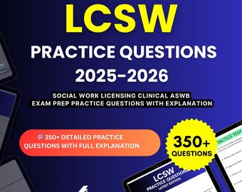 LCSW Practice Questions 2025-2026 | Social Work Licensing Clinical ASWB Exam | Test Prep Study Guide PDF | Digital Download