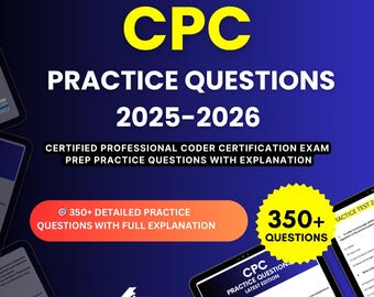 CPC Practice Questions 2025-2026 | Certified Professional Coder Certification Exam | Test Prep Review Study Guide PDF | Digital Download