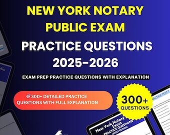 New York Notary Public Exam Practice Questions 2025-2026 | Test Prep Study Guide PDF | Digital Download