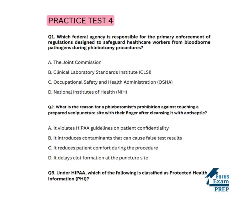 Nha Phlebotomy Practice Test Multiple Choice