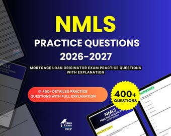 NMLS MLO Practice Questions 2026-2027 | Mortgage Loan Originator Exam | Test Prep Study Guide PDF | Digital Download