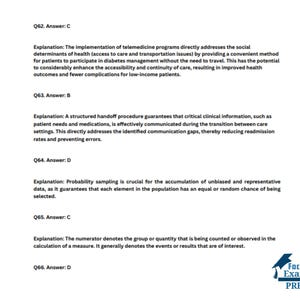May include: A white document with text and answers to questions. The text explains concepts related to healthcare and data analysis. The Focus Exam Prep logo is in the bottom right corner.