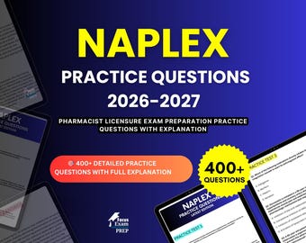 NAPLEX Practice Questions 2026-2027 | Pharmacist Exam Preparation | NAPLEX Study Guide Exam Prep PDF | Digital Download