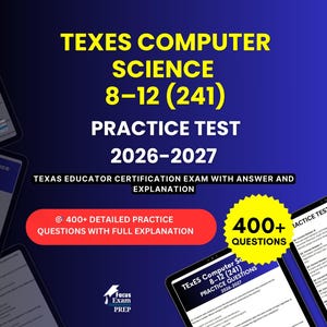 TExES Computer Science 8–12 (241) Practice Test 2026-2027 | Texas Educator Certification Exam | Test Prep Study Guide PDF | Digital Download