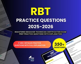 RBT Practice Questions 2025-2026 | Registered Behavior Technician Certification | Test Prep Study Guide PDF | Digital Download