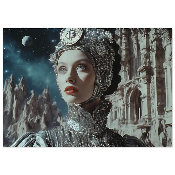 Metal wall art, The Bitcoin Empress of Cosmos - Futuristic Baroque