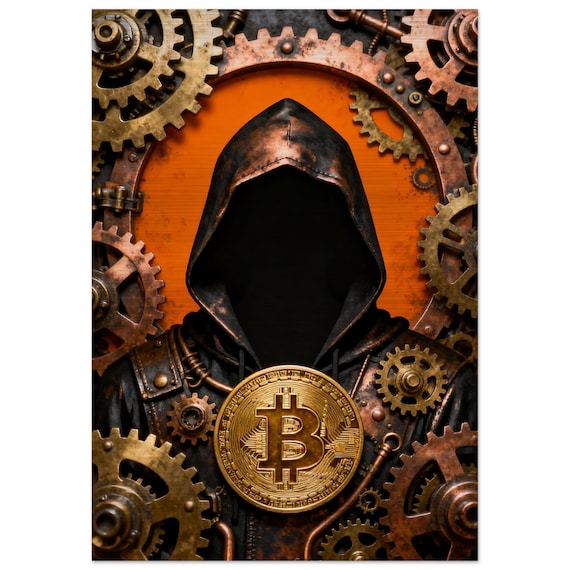 Satoshi Nakamoto Mechanism, Bitcoin Art Brushed Metal Print