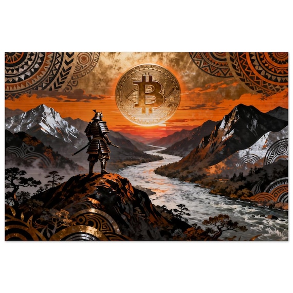 Bitcoin Bushido Sun – Brushed Metal Print