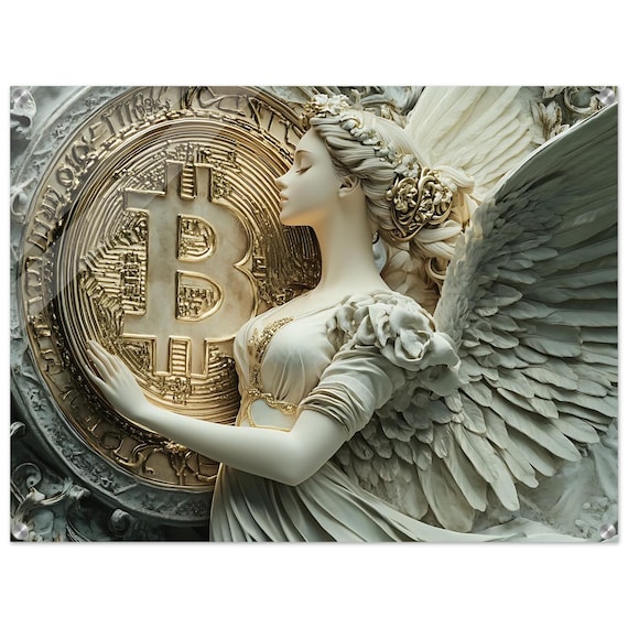 Acrylic Print – Bitcoin Guardian Angel Artwork, Rococo Futuristic