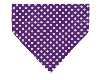 Delightfully Daisy Purple with White Polka Dots Slide Through Pet Bandana