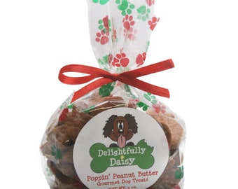 Pack de 6 Délicieusement Daisy Christmas Poppin' Peanut Butter Gourmet Dog Treats 5 oz sacs