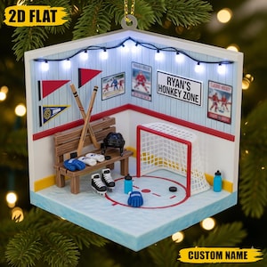 Personalized Hockey Christmas Ornament, Custom Ice Hockey Gift, Hockey Player Keepsake, Winter Sports Ornament, Hockey Zone 2D Flat Decor