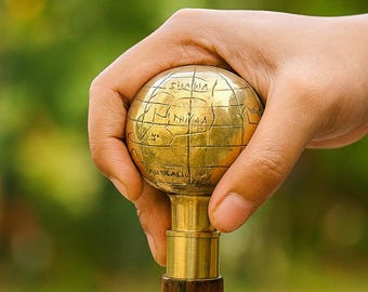 Handmade World Globe Walking Cane, Nautical Wooden Walking Stick with Globe Handle, Gift for Her, Gift for Him, Father's Day Gift