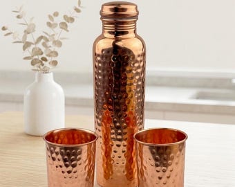 Personalized Copper Water Bottle | Ayurvedic Copper Bottle | Gifts for Dad | Corporate Gifting | Wellness Drinkware | Hammered Copper Bottle