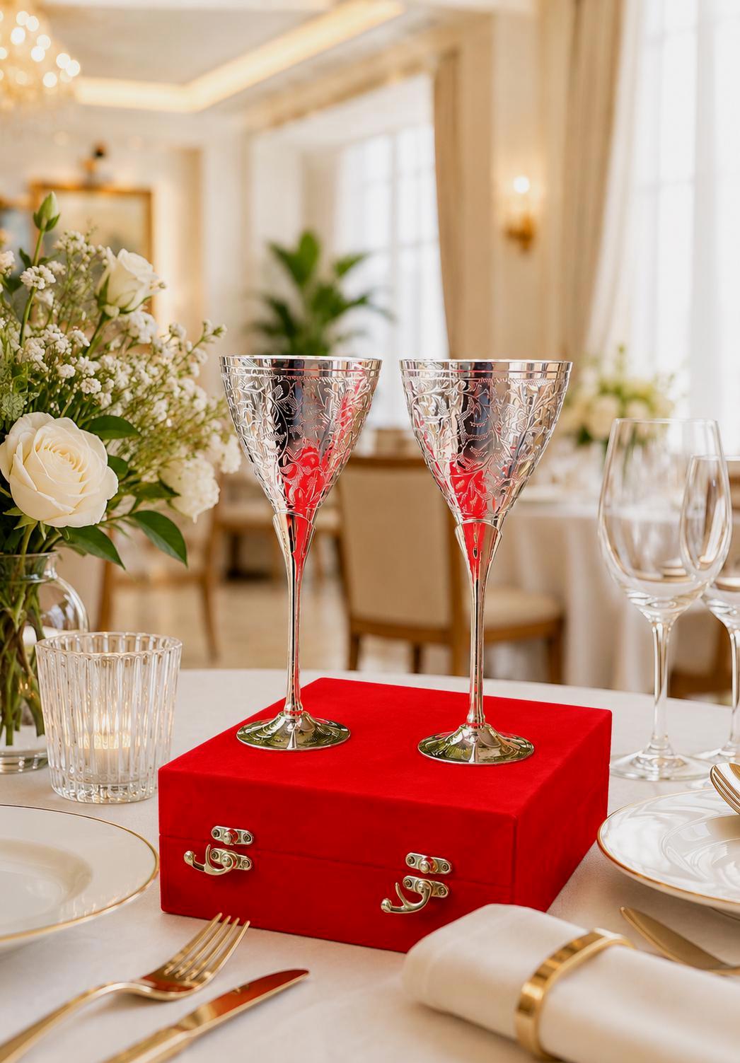 Buy Personalized Brass Silver Champagne Goblets, Christmas Floral