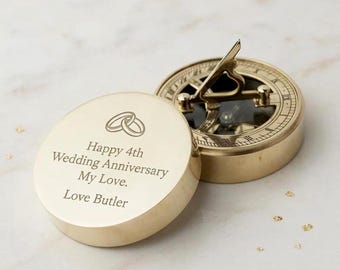 Personalized Engraved Sundial Compass, Custom Brass Compass Gift for Husband, Anniversary Gift, Vintage Nautical Decor, Gift for Boyfriend