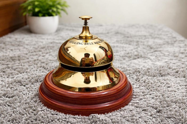 Personalized Brass Bell With Wooden Base - Custom Desk Bell - Reception ...