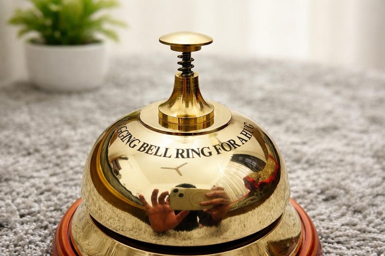 Personalized Brass Bell With Wooden Base - Custom Desk Bell - Reception ...