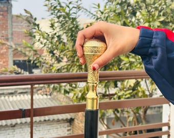 Personalized Handmade Brass Walking Cane, Engraved Wooden Walking Stick, Vintage Style Brass Handle Cane, Decorative Mobility Cane Gift