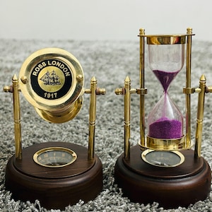 Personalized Brass Hourglass with Compass | Engraved Sand Timer | 1 Minute Hourglass | Anniversary Gifts for Him & Her | Birthday Gifts