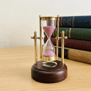 Personalized Brass Hourglass with Compass | Engraved Sand Timer | 1 Minute Hourglass | Office Table Decor Gifts | Custom Corporate Gifting