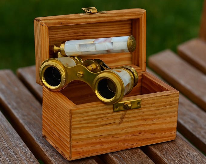 Personalized Binocular | Mother of Pearl Opera Glasses | Vintage Brass Binocular with Handle | Christmas Gifts | Anniversary Gifts for Her