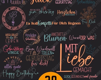 Colorful German Birthday SVG Bundle: Happy Birthday Lettering, Cake Toppers, Birthday Sayings German, Birthday Quotes (Digital Download)