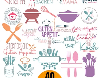 Paquete de archivos SVG de trazador de cocina alemán colorido: refranes de chef y cocina, refranes de cocina alemanes SVG, SVG de cocina, SVG de casa alemana.