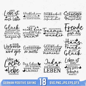 German Positive Sayings SVG Bundle: Inspirational Quotes, German quotes & wisdom – happiness, love, Cricut and Silhouette (Digital Download)