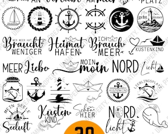 Maritime SVG-Bundle: Meeres Sprüche, Maritim, Leuchtturm, Moin, Anker, Plotterdatei Küstenkind SVG, Hamburg Schmuck, ( Digitale Dateien )