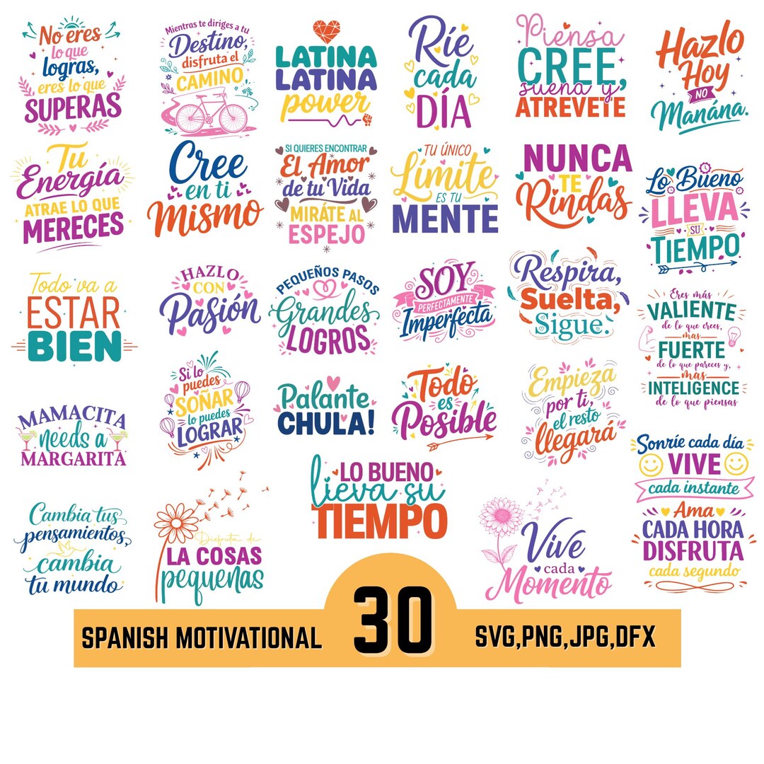 Paquete SVG de frases motivacionales coloridas en español: frases ...