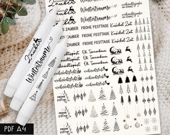 ドイツのクリスマスデコレーション + ツリーキャンドルタトゥー PDF テンプレート | 彼女へのキャンドルギフト、ウォータースライドデカールステッカー、クリスマスグリーティング