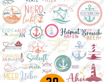 Maritimes SVG-Bundle: Meeres Sprüche, Maritim, Leuchtturm, Moin, Anker, Plotterdatei Küstenkind Plotterdatei