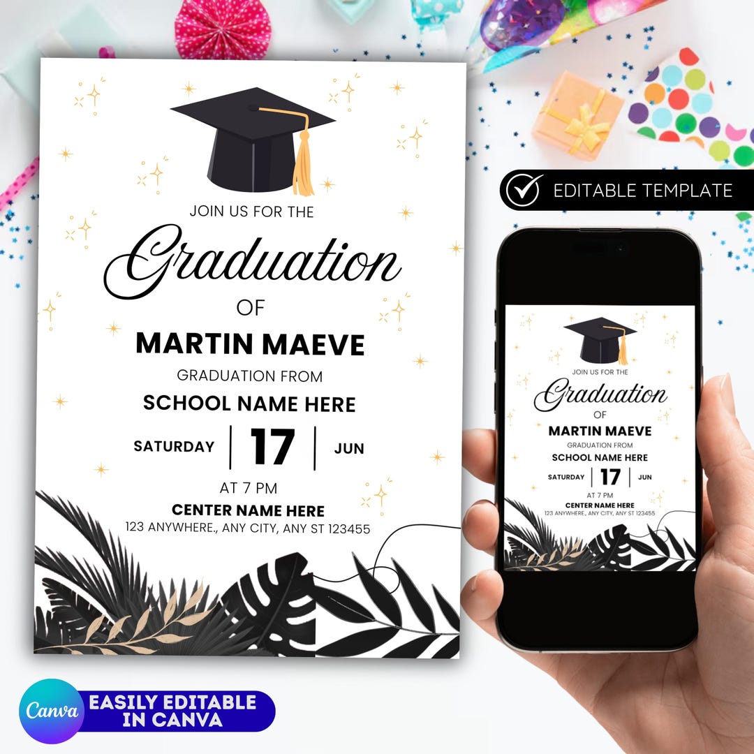 Graduation Party Invitation Template | Class of 2025, Black Graduation ...