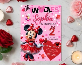 Oh Twodles 2. Geburtstagseinladung, rote rosa Maus Party einladen, bearbeitbare Mädchenvorlage, Mickey Theme Digital Evite, Instant Download