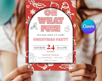 Christmas Party Invitation Template  Canva, Printable , Festive Red Xmas Invitation Instant Download