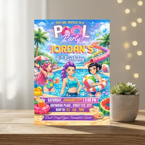 Anime themed birthday invitation template for kids party celebration
