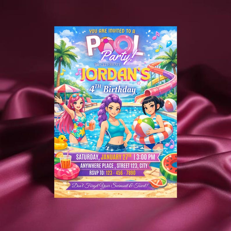Canva editable Kpop birthday invitation design for kids party