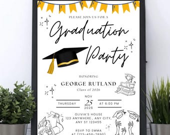 Graduation Party Invitation Canva Template, Editable Graduation Invite, Class of 2026 Graduation Invitation, Printable Grad Party Invite
