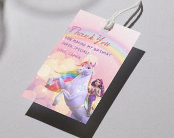 Etiquetas de agradecimiento de cumpleaños con diseño de unicornio, recuerdos de fiesta editables (descarga digital)