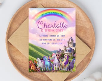 Invitación de cumpleaños editable de Unicorn Academy, plantilla de Canva (descarga digital)