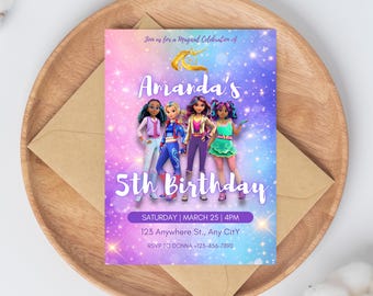 Invitación de cumpleaños editable de Unicorn Academy, plantilla de Canva (descarga digital)
