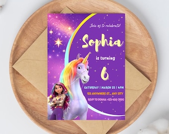 Invitación de cumpleaños editable de Unicorn Academy, plantilla de Canva (descarga digital)