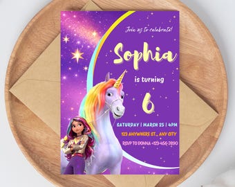 Invitación de cumpleaños editable de Unicorn Academy, plantilla de Canva (descarga digital)