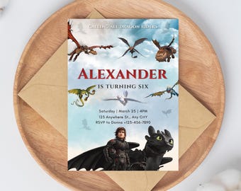 Invitación editable para fiesta de cumpleaños infantil de Cómo entrenar a tu dragón (Descarga digital)
